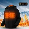 Männer beheizte Jacken voller Reißverschluss schwarze Kapuzenmäntel mit Tasche Winter Outdoor warme USB-Heizjacken wasserdichte Oberbekleidung 220124