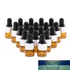 20 Pack Refill Tom Mini Amber Glass Essential Oils Dropper Bottles Jars, 1 ml, för kosmetisk parfym Prov flytande smink