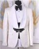 Shawl Collar Ivory Paisley Groom Tuxedos Man Business Suit Wedding Party Blazer Waistcoat Trousers Sets (Jacket+Pants+Vest+Tie) K 50
