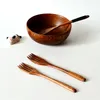 Fourchette en bois japonaise à long manche fourchettes à fruits en bois antidérapant fourchettes à dîner occidentales bar cuisine vaisselle portable vaisselle WLY BH4481