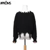 Aproms Gland Deep V Pull tricoté Femme Automne Hiver Blanc Manches longues Tricot Crochet Pulls Femmes Cropped Jumper Pull Top 201221