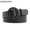 Rainie Sean Round Buckle Belts for Women No Hole Solid Red Pink Ladies Taille Belts High Fashion vrouwelijke kleding Accessoires G220301