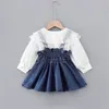 1-5Y Baby Mädchen Kleidung Anzüge Prinzessin Kinder Outfits Frühling Bluse Tops Overalls Strap Denim Kleid Mädchen Set