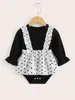 Baby Polka Dot Print Flounce Sleeve Frill Trim Combo Bodysuit Dress SHE