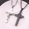 Religiöst Jesus Kors Halsband för män Rostfritt Stål Hängsmycke Svart Silver Color Cross Pendent med kedjehalsband Smycken1