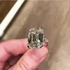 OCUU Alyans Lüks 100% 925 STERLING Gümüş Emerald Cut 6ct Simüle Elmas Nişan Kokteyl Kadın Taş Güzel Takı Toptan