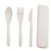 Reusable 3PCS البلاستيك السكاكين مجموعة أواني المائدة أدوات المائدة الجملة القمح سترو سكين ملعقة شوكة مجموعة