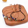 Natural Gemstone Chakra Bracelet Stainls Steel Beads Adjustable Cord Simple Bracelet Women
