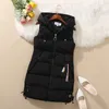 Plus la taille des femmes gilet veste d'hiver poche manteau à capuche chaud décontracté coton rembourré gilet femme mince gilet sans manches 201031