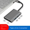 6 i 1 USB C -nav med USB 3.0 -portar 4K 60W PD -laddning SD/TF -kortläsare för/Pro/Air och fler C -enheter