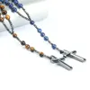 New Fashion 6mm Natural Stone Necklace Wholesale 6pcs/lot Hematite Cross Necklace Men Pendant Jewelry