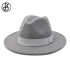 FS Unisex Wool Feel Jazz Fedora Hats для женщин с ленточной пряжкой мужчины широкая края панама кап