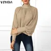 Vonda plus storlek blus kvinnor våren tunika sexig o neck lång lykta ärme tröjor casual lösa blusar kontor damer toppar y200103