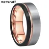 8mm Tungsten Men's Rings Black and Rose Gold Wedding Engagement Band Brushed Finish Fashion Jewelry Grooved Ring Sizes 5 to 15 220216