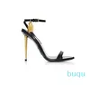 Wholesalehot Sale- Gold Silver Leather High High High Classalitals Candals Cankle Strap Badlock Pumps Open Open Tee Metal Heels Women Shoes