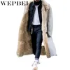 Mandylandy Winter Mens Jacket Cardigan Lapel Long Coat Wool Warm Windproof Overcoat Fur Collar Coat