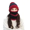 Femmes hiver 3pcs Contraste Couleur Couleur Tricot chaud Pompon Beanie Chapeau Set de masque de visage Foulard