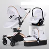 Baby Barnvagn 3 i 1 Lyxvagn för nyfödd vagn PU Läder Hög Landskap Trolley Bil 360 Roterande Baby Pushchair Shell1