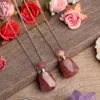 Fashion Women Natural Strawberry Quartz Perfume bouteilles pendentif Jewelrycrystal Essential Huile Gold Silvery Chains Collier Gift5336297