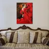 Handmade Portrait Oil Paintings Flamenco Dancers in Red Modern Woman Dancing Artwork for Kitchen Office Living Room Wall Hall Art