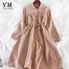 Yuoomuoo vintage bolsos design camisa feminina vestido outono inverno cordão uma linha midi elegante senhoras escritório es 220215