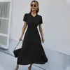 Casual Dresses Spring Summer Long Kvinnor Kläder Kortärmad V-Neck A-Line Dress Vintage Party Vestido Fiesta Mujer