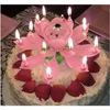 Cougie d'anniversaire musical gâteau d'anniversaire topper décoration magique Lotus Flowers Bougies Blossom Rotation