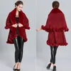 Fashion Double Layer Handcraft Fox Fur Cape Shawl Long Knit Cashmere Poncho Coat Wraps Faux Fur Pashmina Cloak Women Winter New J1215