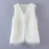 Winter Coat Vest For Women In Solid Color Vintage Fringed Bomber Jacket Sleeveless V-Neck Cardigan Women1 Stra22