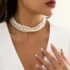 Elegant Multilayer White Imitation Pearl Necklace for Women Wedding Bridal Clavicle Chain Charm Fashion Jewelry Collar