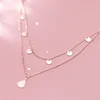 Real 925 Sterling Silver Fashion Double Layer Chain Tassel Wafer Clavicle Necklace For Women Fine S925 Jewelry