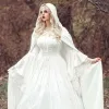 2022 Vestidos de novia góticos de manga larga Vestido de novia con apliques de encaje de capa Tren de barrido Fuera del hombro Satén Vestido de novia sexy por encargo