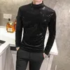 Mode 2020 Autumn Tshirt Men Clothing Sequins T Shirts Mens Long Sleeve All Match Comfort Sticked Turtleneck 5XL X3622284