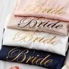 Champagne Embroidery Bride Wedding Robe Sleepwear Satin Women Kimono Bathrobe Sexy Bridesmaid Dressing Gown Casual Nightdress