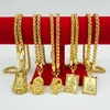 Chinesische kubanische Gliederkette für Herren, 18 Karat vergoldet, Halskette mit Anhänger, 61 cm, Kreuz, Schmuck, Geschenk