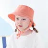 Enfants seau chapeaux bébé filles garçons réversible large bord chapeau de soleil coton crêpe respirant été solide couleurs casquettes de plage