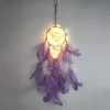 LED 가벼운 드림 포수 두 링 깃털 Dreamcatcher 바람 차임 장식 벽 매달려 여러 가지 빛깔의 뜨거운 판매 12ms J2