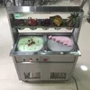 Commercial Fried Ice Cream Roll Machine Rostfritt stål Vertikal dubbelpanna Fried Ice Cream Machine 1800W