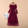 1013 xl 2020 가을 A 라인 같은 스타일 드레스 여자 옷 긴 소매 빨간 레이스 Sh7680314