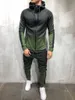 Mens Trainingspak Set Gradiënt Zip Up Hoodie Top Bottoms Jogging Joggers Gym Whats Slim Fit Nieuwste Stijl