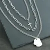 Cross Pendant Necklaces Layered Stainless Steel Necklace Square tag Neckless Style Chains Men Long punk1