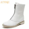 Gran oferta AIYUQI, botas de otoño para mujer, cuero genuino, nueva tendencia 2020, zapatos de mujer con cremallera frontal, botas, botines de tacón bajo para mujer