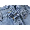 [Eam] Larga Light Light Bandagem Azul Longa Jeans Lazer Novo Cintura alta Solta Mulheres Calças Moda Maré Primavera Outono 1x232 2010