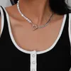 ボヘミアン模倣真珠メタルチェーンチョーカーネックレス女性用サークルスティックボタンステートメントペンダントネックラス222S