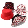 Chapeau de pêcheur en coton imprimé pour hommes et femmes, japonais, petit chapeau seau frais et mignon de cerise, unisexe, gros haut, casquettes