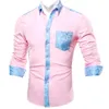 Men's Dress Shirts Barry.Wang Pink Solid Blue Floral Splicing Shirt Man Long Sleeve Casual Soft For Men Designer Fit BCY-0313