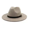 Sombreros de lana para hombres y mujeres, ala ancha sólida con cinturón, sombreros fedora diseñados para mujeres, sombreros cálidos de lujo, vestido formal gris blanco, sombrero de lana de fieltro para hombres