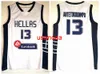Giannis #13 Antetokounmpo #34 Grécia Hellas Basketball Jersey White Blue Mens All Sewn Bordery Size S-2xl