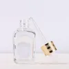 Transparent Clear 20ml Essential Oil Square Dropper Bottle 10ml 30ml 50ml Glass Serum Bottles with Gold Cap for Cosmetic