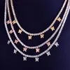 Butterfly Necklace 14k Gold Plated Iced Out Tennis Chain Choker Cz Hip Hop Bling smycken Mens Fashion Halsband234d